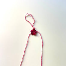 Load image into Gallery viewer, Vintage Cross Stitch Necklace Pink and Mauve Flowers with pink and aqua bead