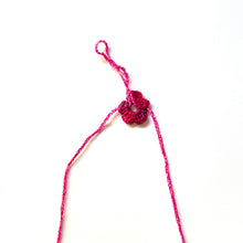 Load image into Gallery viewer, Vintage Cross Stitch Necklace Blue and Yellow Flowers with pink cord