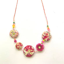 Load image into Gallery viewer, Vintage Cross Stitch Necklace Pink Flower with Pink and Orange beads